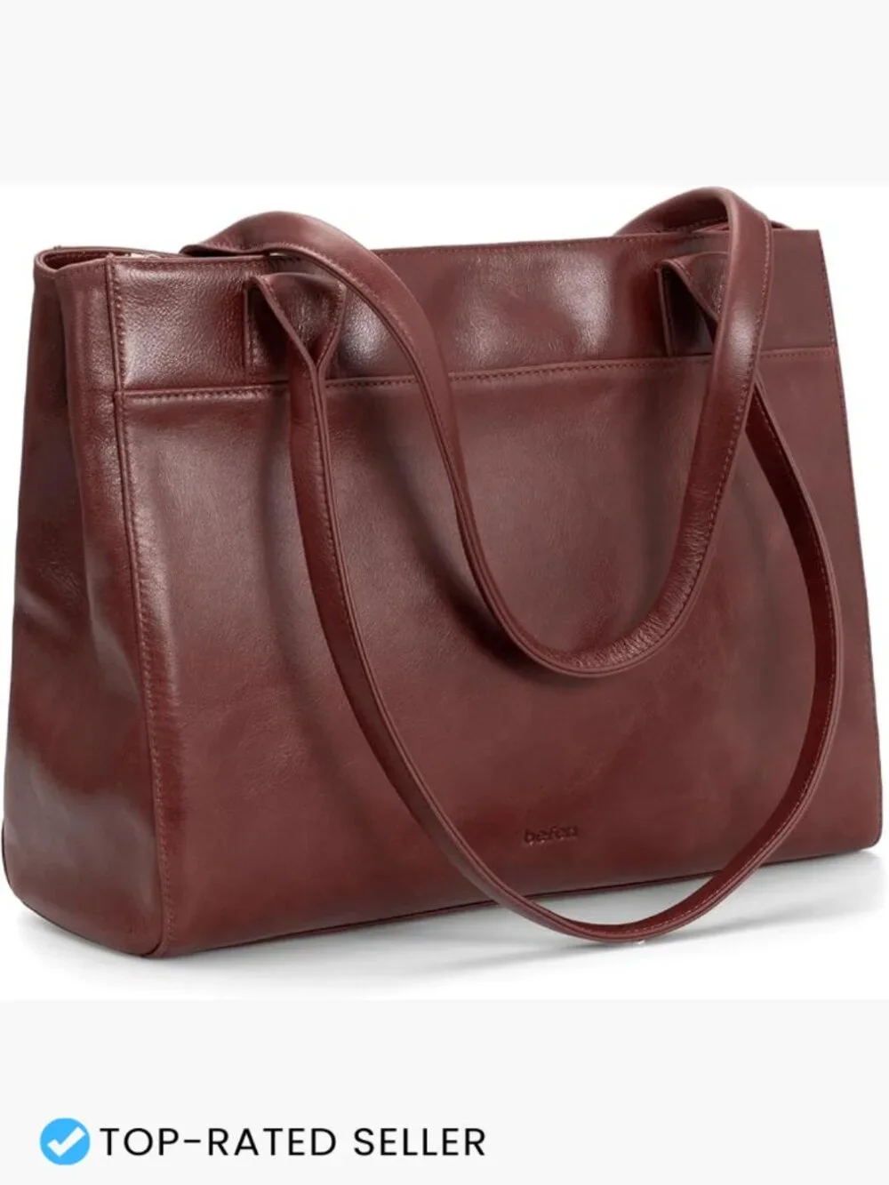 Genuine Leather Tote Bag with Zipper Work Purse for Travel Shoulder Bag